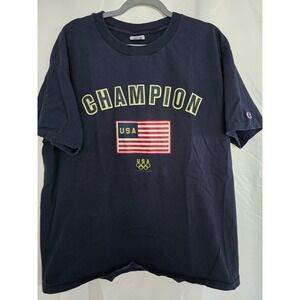 Champion Olympic‎ USA Flag T Shirt Mens XLarge Navy Blue Cotton Short Sleeve